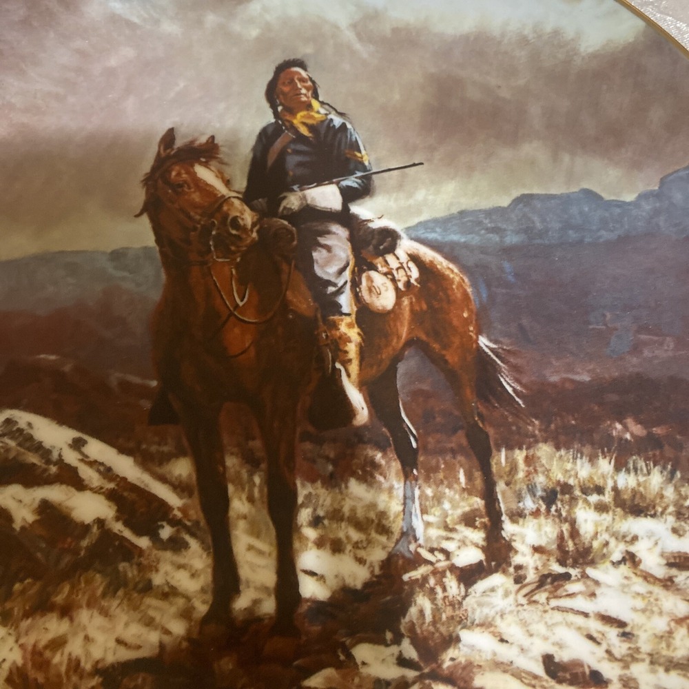 Indian Scout Collectible Plate Olaf Wieghorst Western Horse Army Crow Rifle